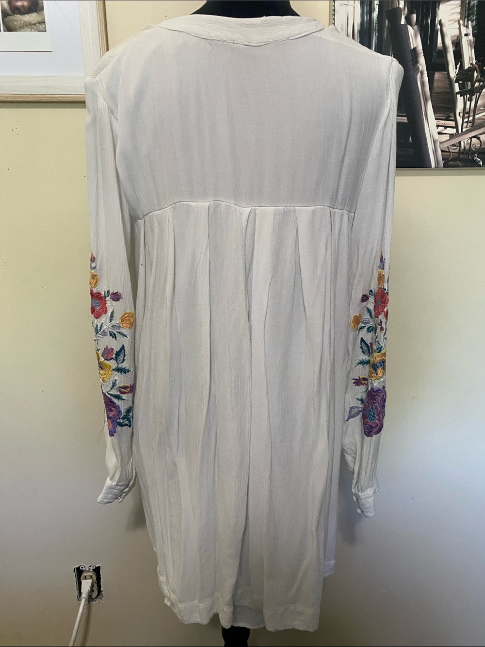 Free People Mia Boho Floral Embroidered White Dress Sz S 4-6 - Picture 5 of 9